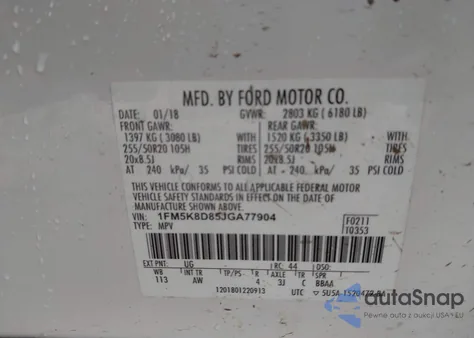 2018 Ford Explorer Xlt из США, поврежденный, VIN 1FM5K8D85JGA77904